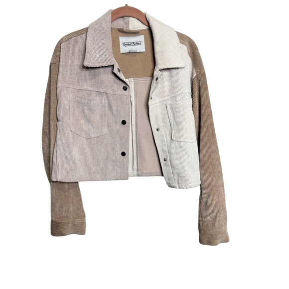 Reserve Fairfax Jackets & Blazers - Reserve Fairfax Colorblock Cropped Corduroy Jacket Tan Beige BT14224 Large